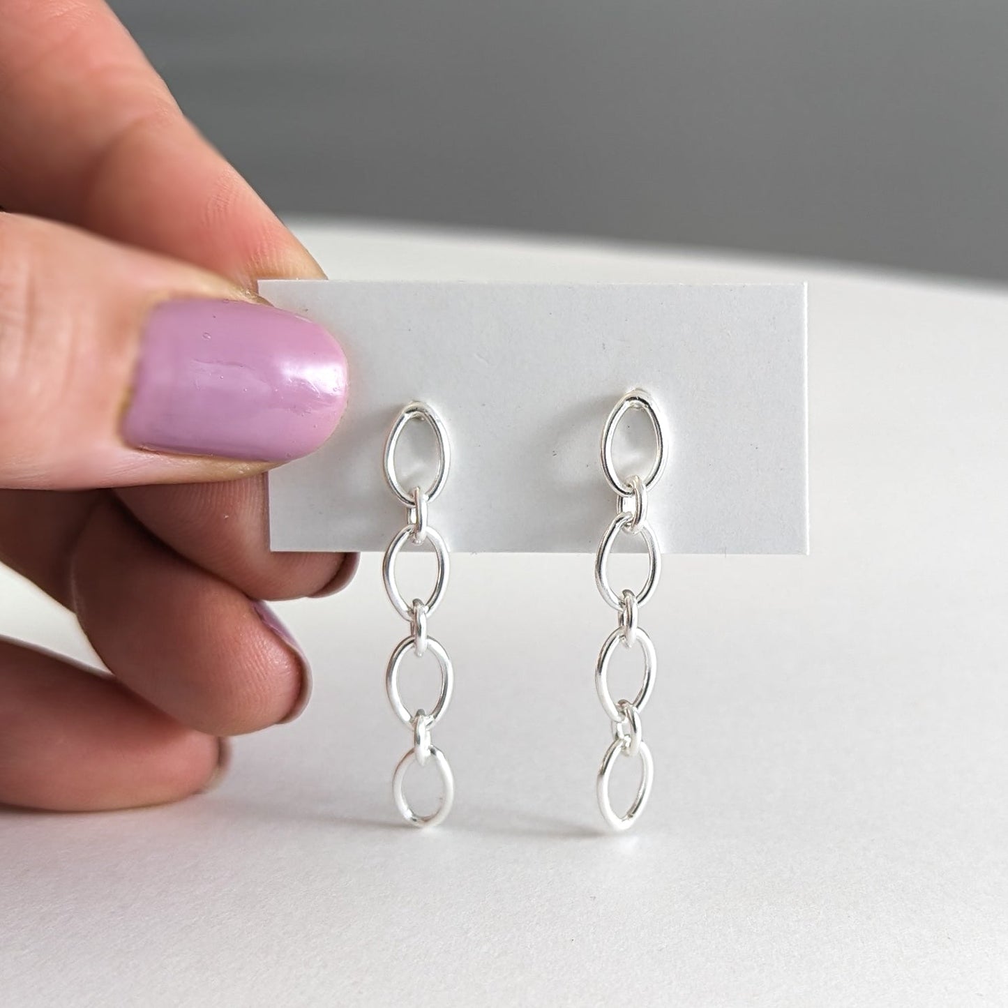 Chain Link Stud Earrings in Sterling Silver