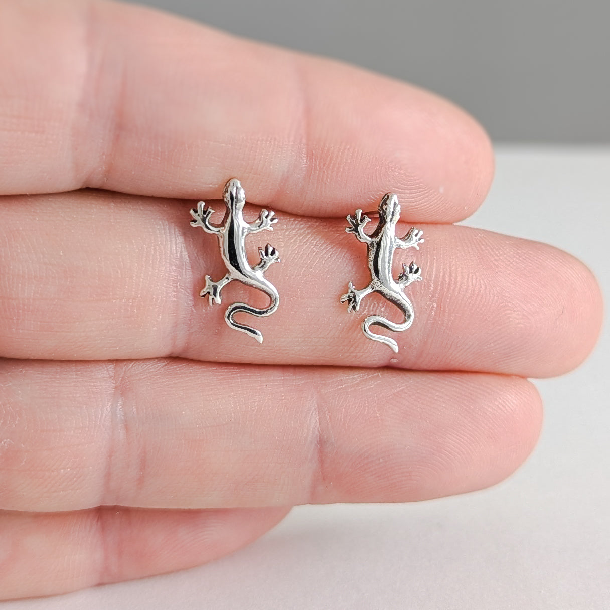 Sleek Gecko Stud Earrings in Sterling Silver