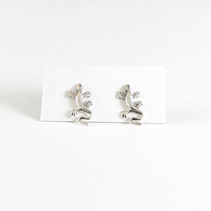 Sleek Gecko Stud Earrings in Sterling Silver