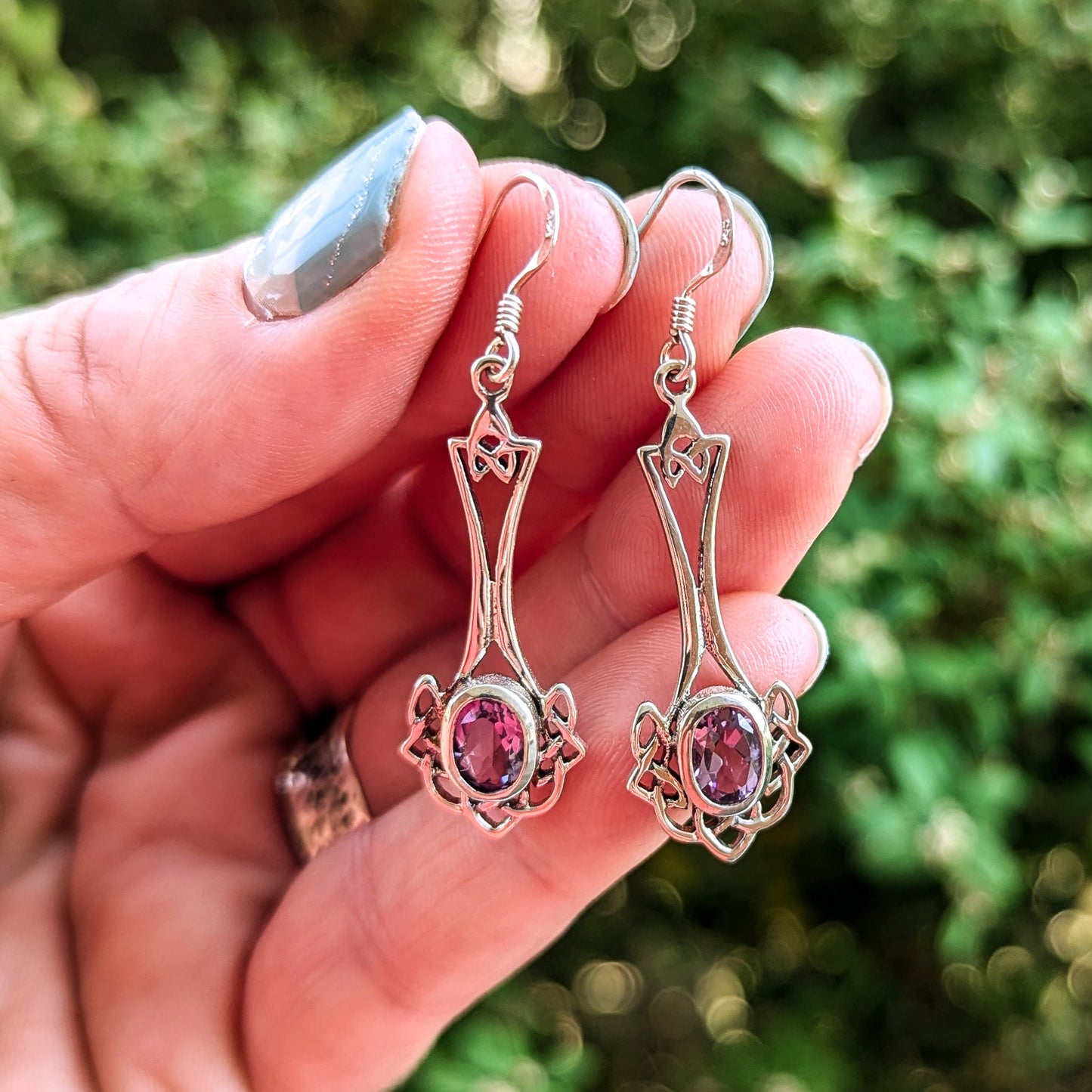 Amethyst Never Ending Knot Drop Earrings in Sterling Silver