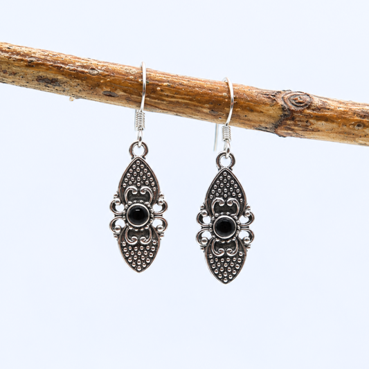 Vintage Detail Black Onyx Earrings in Sterling Silver
