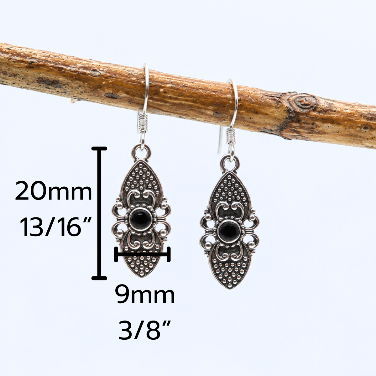 Vintage Detail Black Onyx Earrings in Sterling Silver