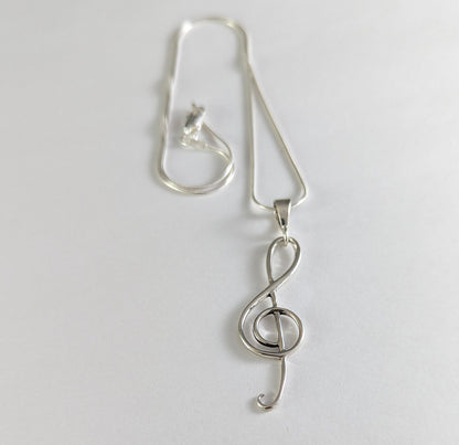 Statement Treble Clef Necklace in Sterling Silver