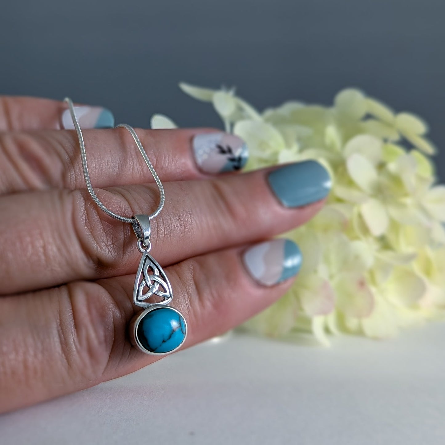 Turquoise & Trinity Knot Necklace in Sterling Silver