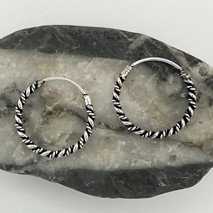 Small Roped Hoop Earrings – Antiqued Sterling Silver
