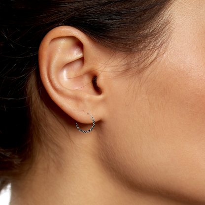Small Roped Hoop Earrings – Antiqued Sterling Silver