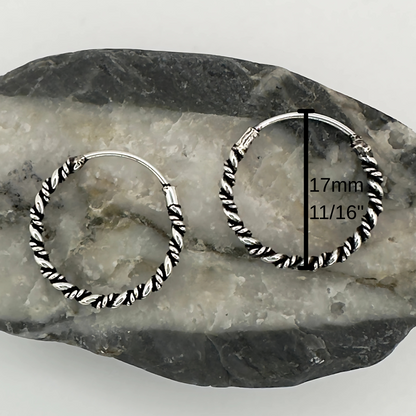 Small Roped Hoop Earrings – Antiqued Sterling Silver