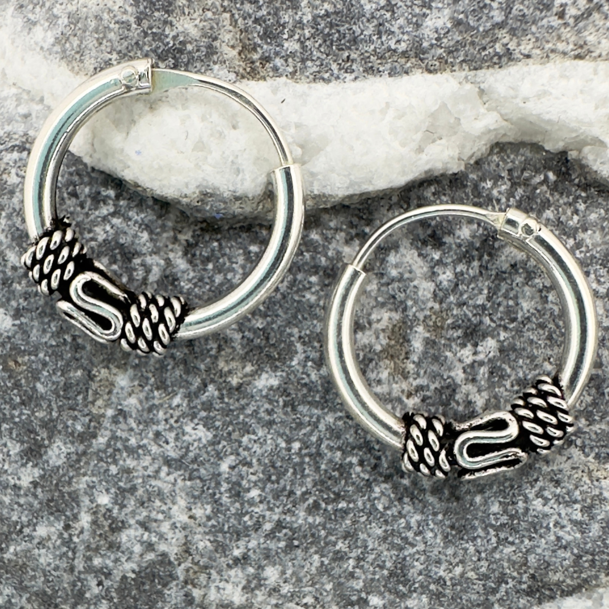 Tiny Bali Bead Hoop Earrings in Sterling Silver