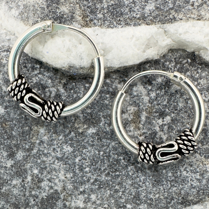 Tiny Bali Bead Hoop Earrings in Sterling Silver
