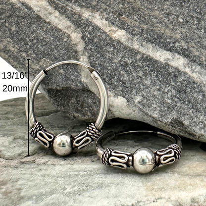 Small Bali Bead Hoops in Sterling Silver