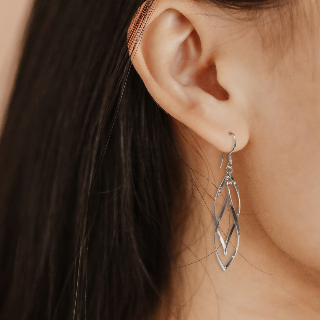Double Twirl Dangle Earrings in Sterling Silver