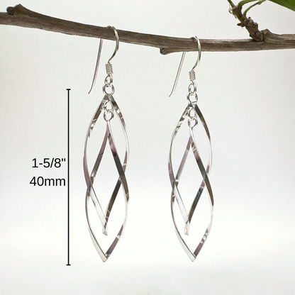 Double Twirl Dangle Earrings in Sterling Silver
