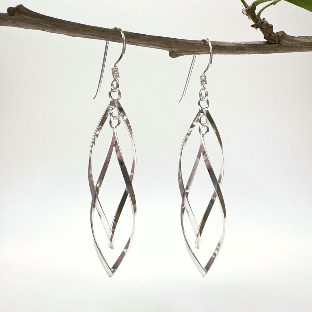Double Twirl Dangle Earrings in Sterling Silver