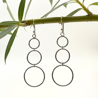 Triple Circles Drop Earrings in Sterling Silver