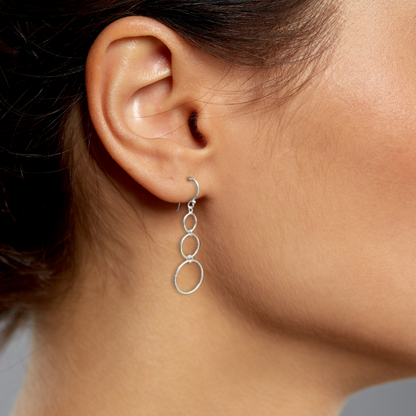 Triple Circles Drop Earrings in Sterling Silver