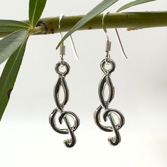 Treble Clef Earrings in Sterling Silver