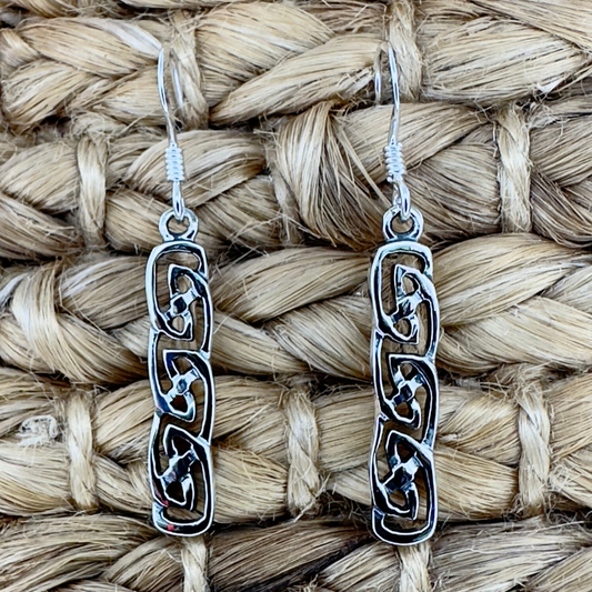 Rectangle Never Ending Knot Earrings in Sterling Silver