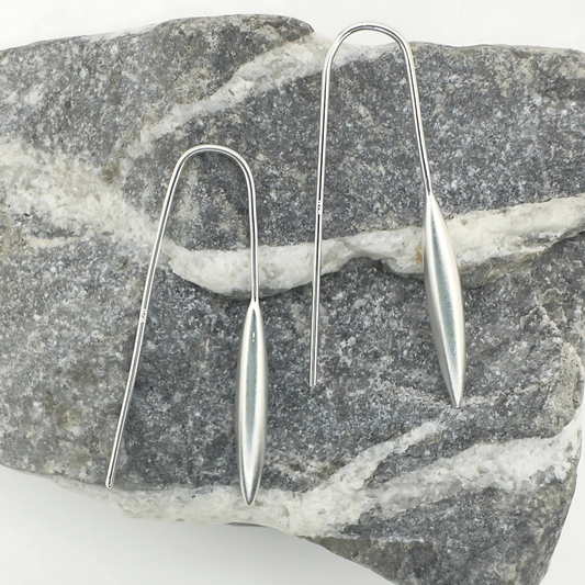 Long Drop Sandblast Finish Earrings in Sterling Silver