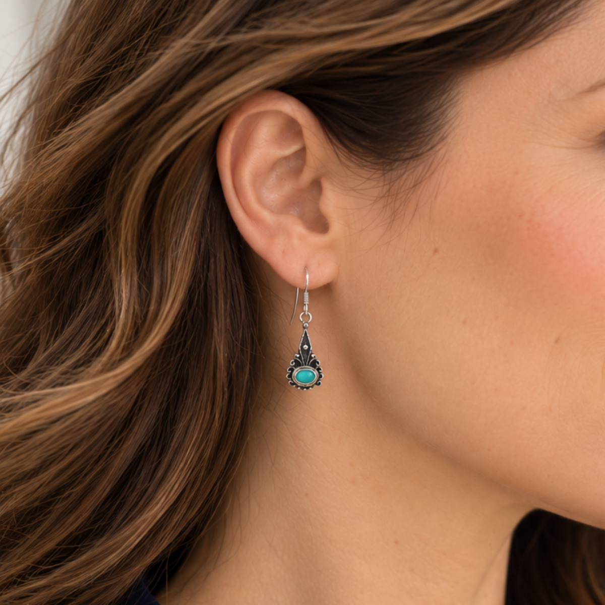 Vintage Charm Turquoise Drop Earrings | Sterling Silver