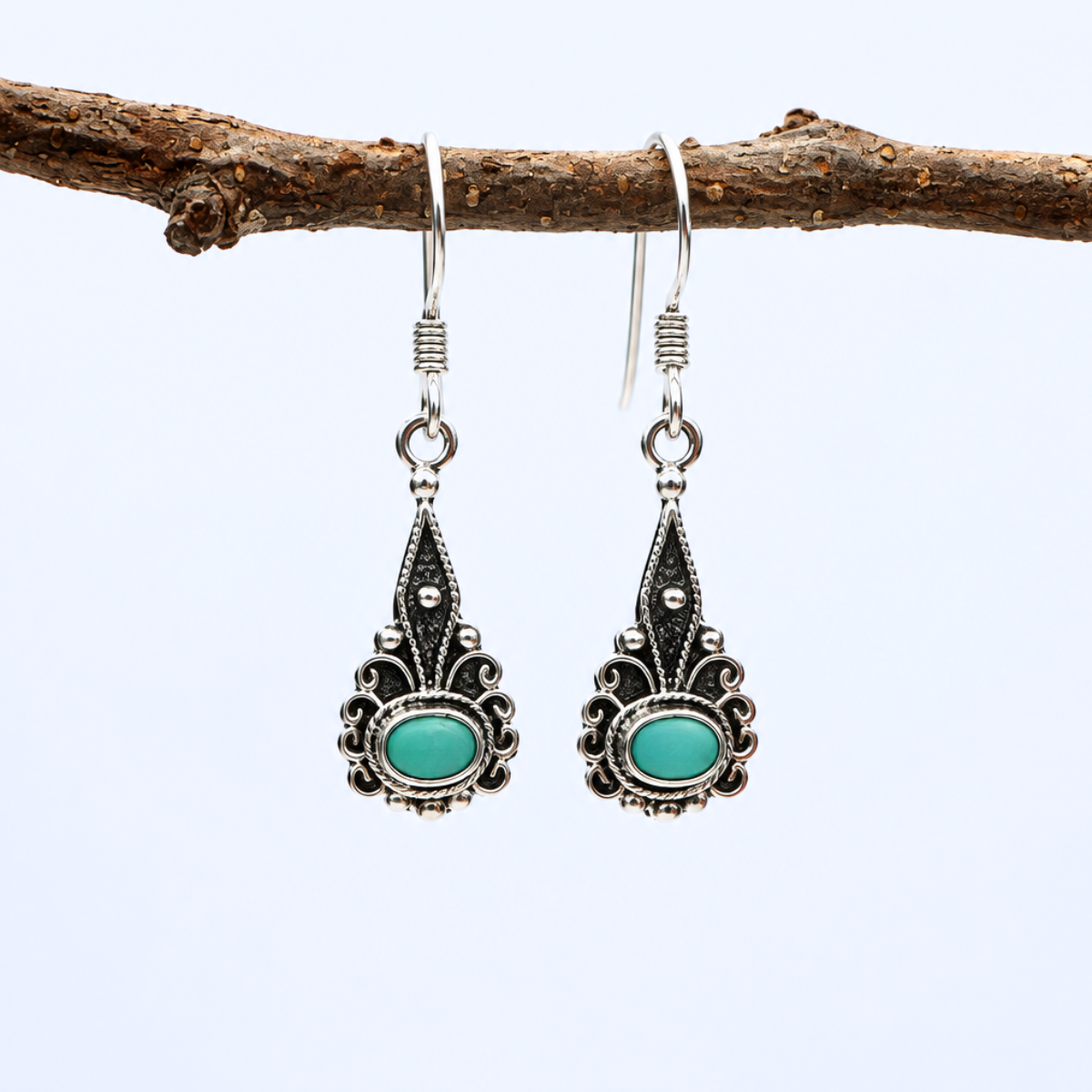 Vintage Charm Turquoise Drop Earrings | Sterling Silver