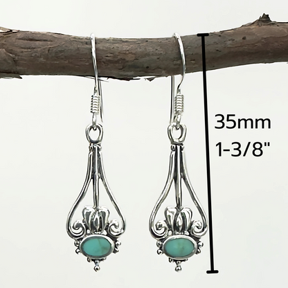 Turquoise Scroll Drop Earrings – Sterling Silver Vintage Style
