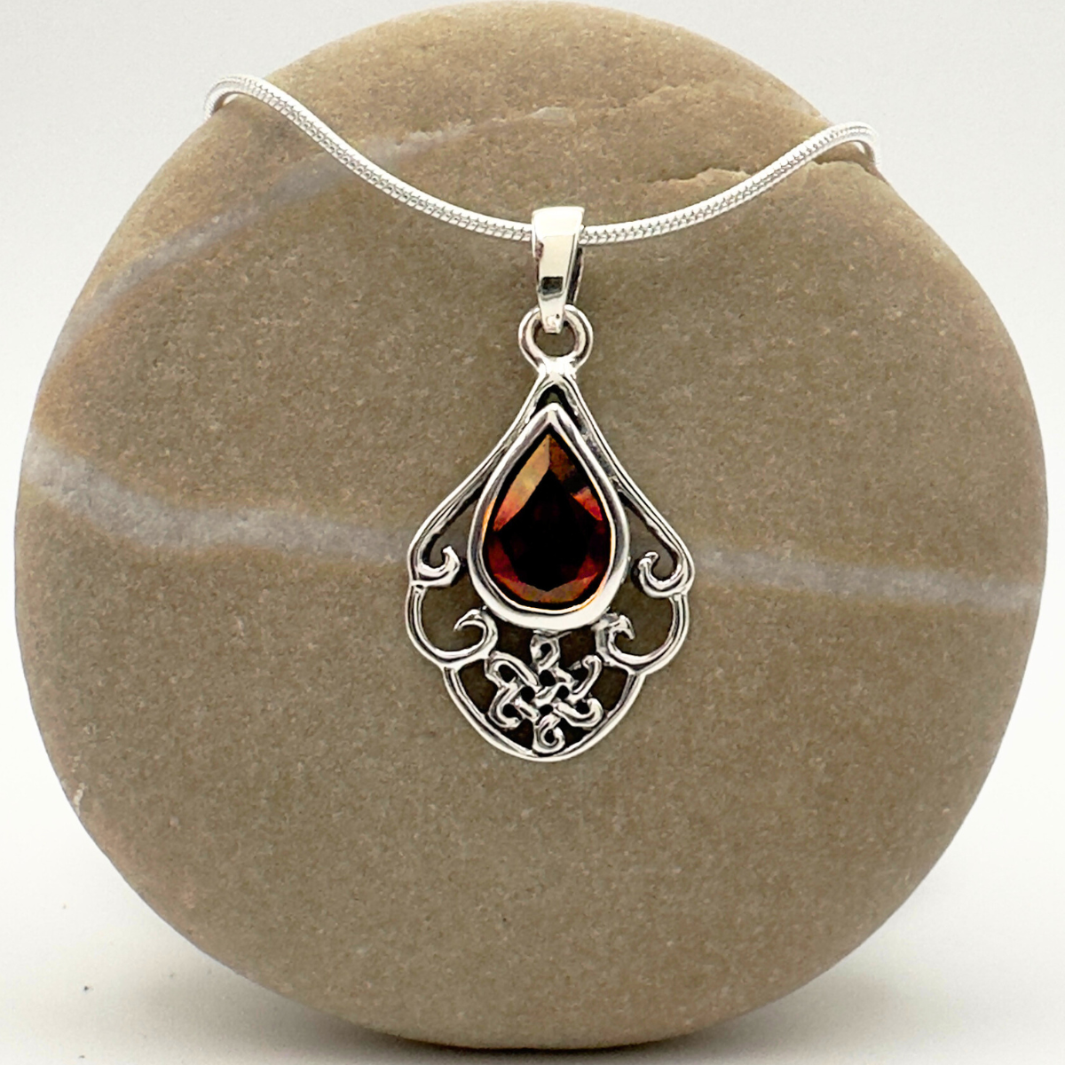 Endless Grace Garnet Necklace in Sterling Silver