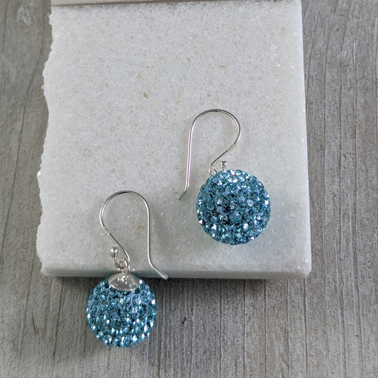 Medium Disco Ball Earrings in Blue, Sterling Silver