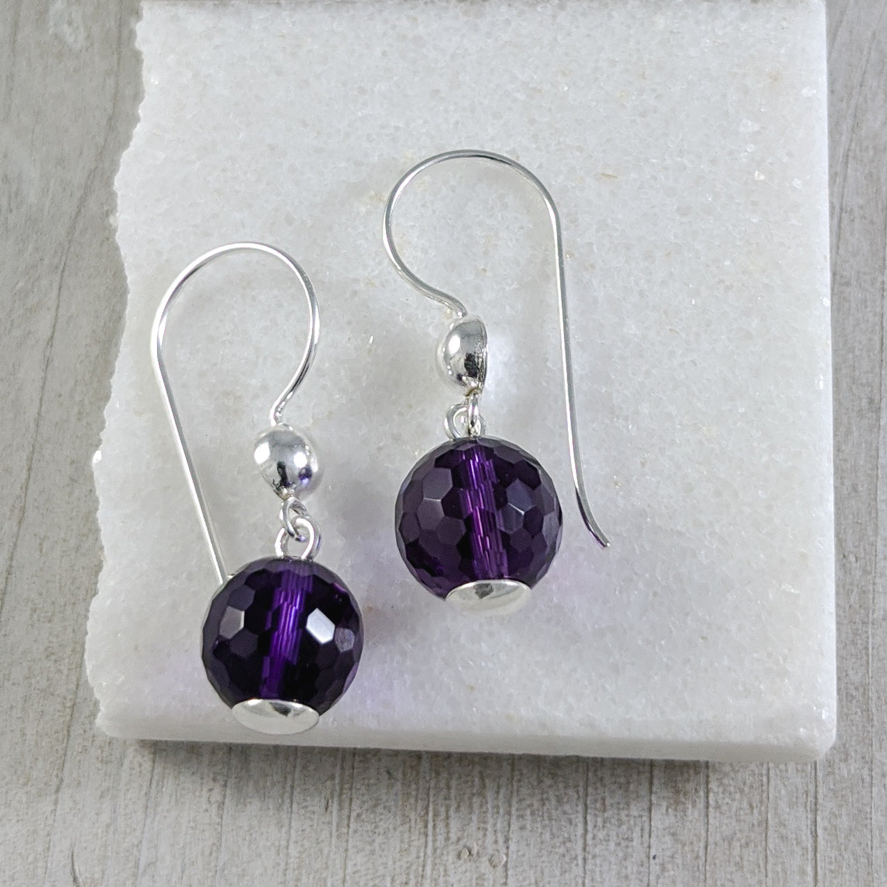 Purple Quartz Drop Earrings in Sterling Silver