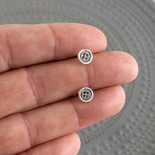 Button Stud Earrings, Sterling Silver