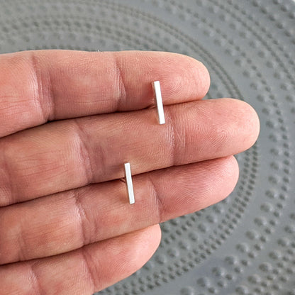 Thin Silver Bar Stud Earrings, Sterling Silver