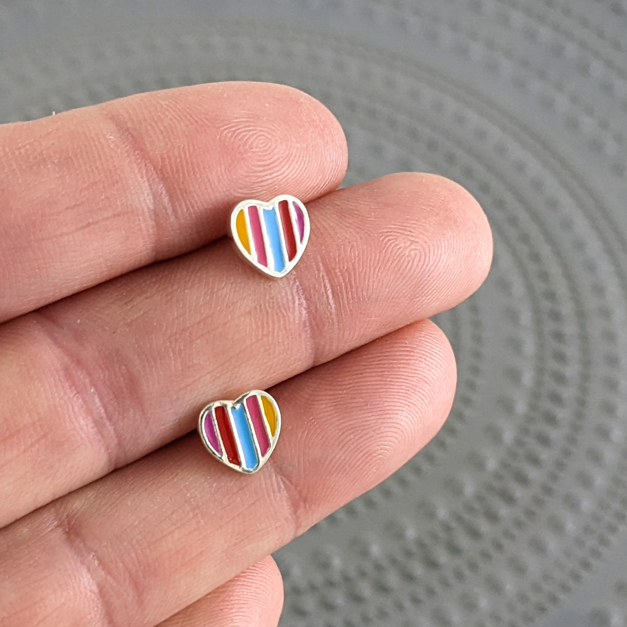 Rainbow Heart Stud Earrings, Sterling Silver