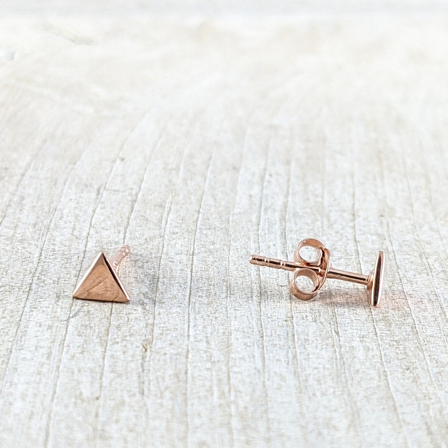 Tiny Triangle Stud Earrings, Rose Gold Plated Sterling Silver