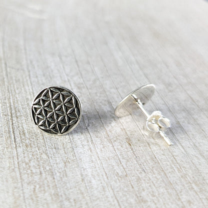 Flower of Life Stud Earrings in Sterling Silver