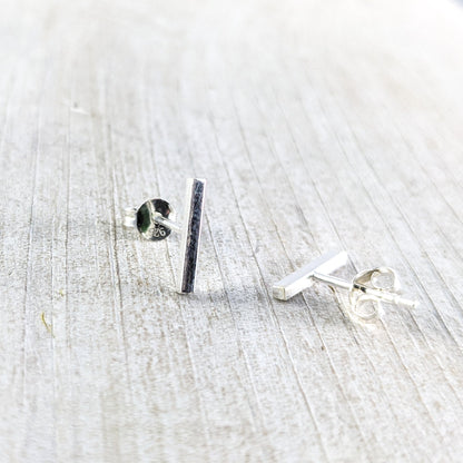 Thin Silver Bar Stud Earrings, Sterling Silver