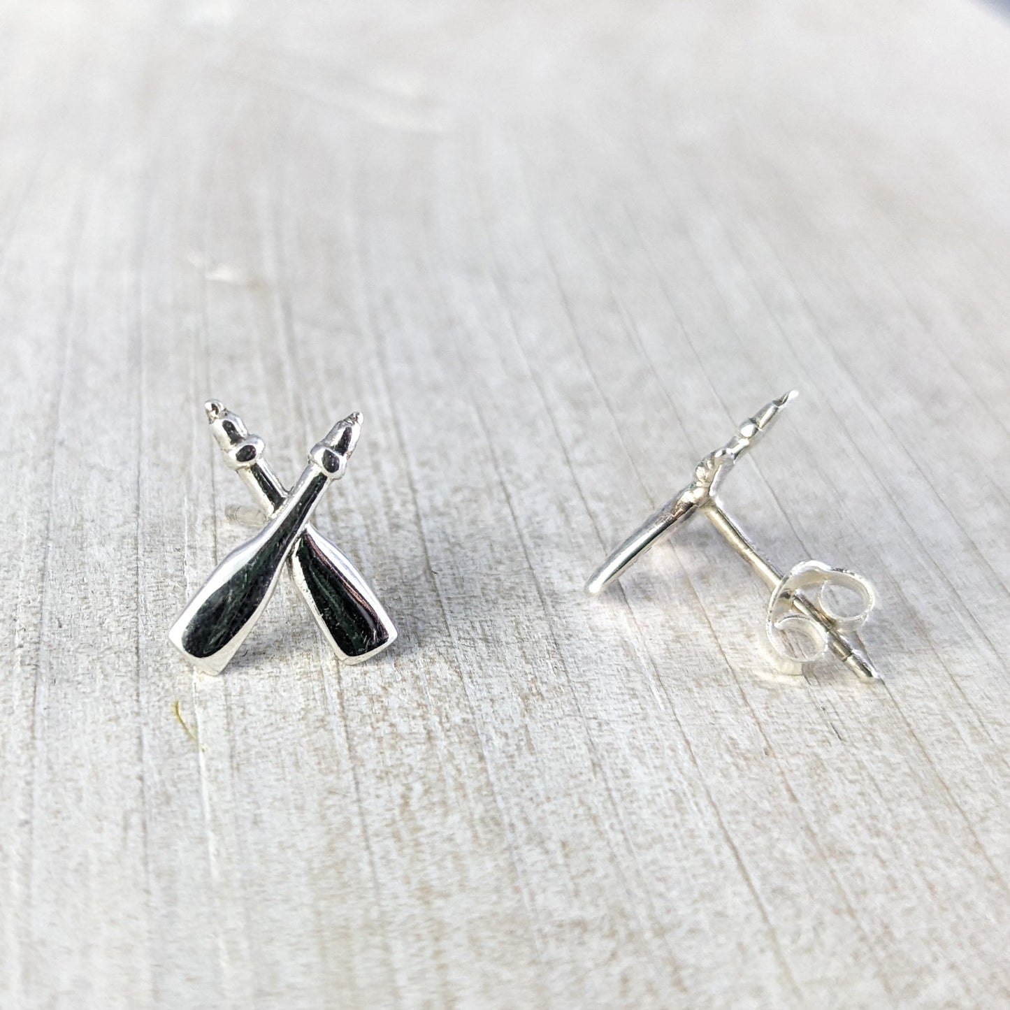 Crossed Paddles Stud Earrings in Sterling Silver