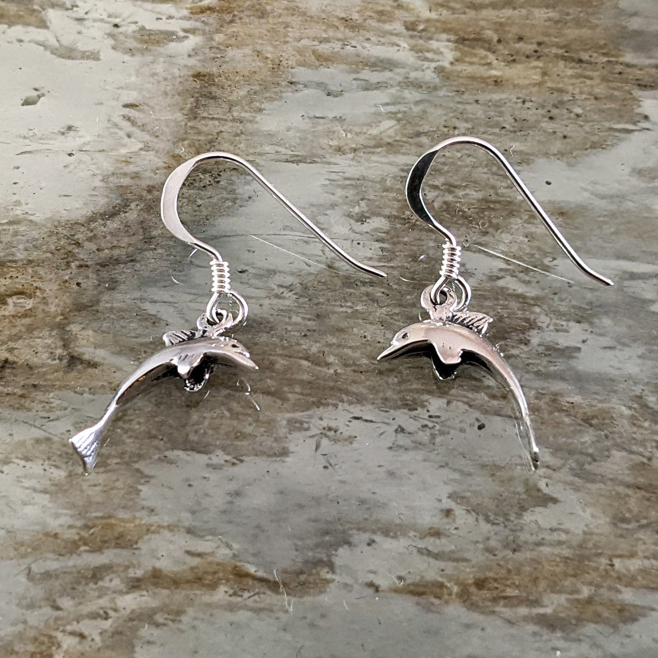 Jumping Dolphin Earrings, Sterling Silver