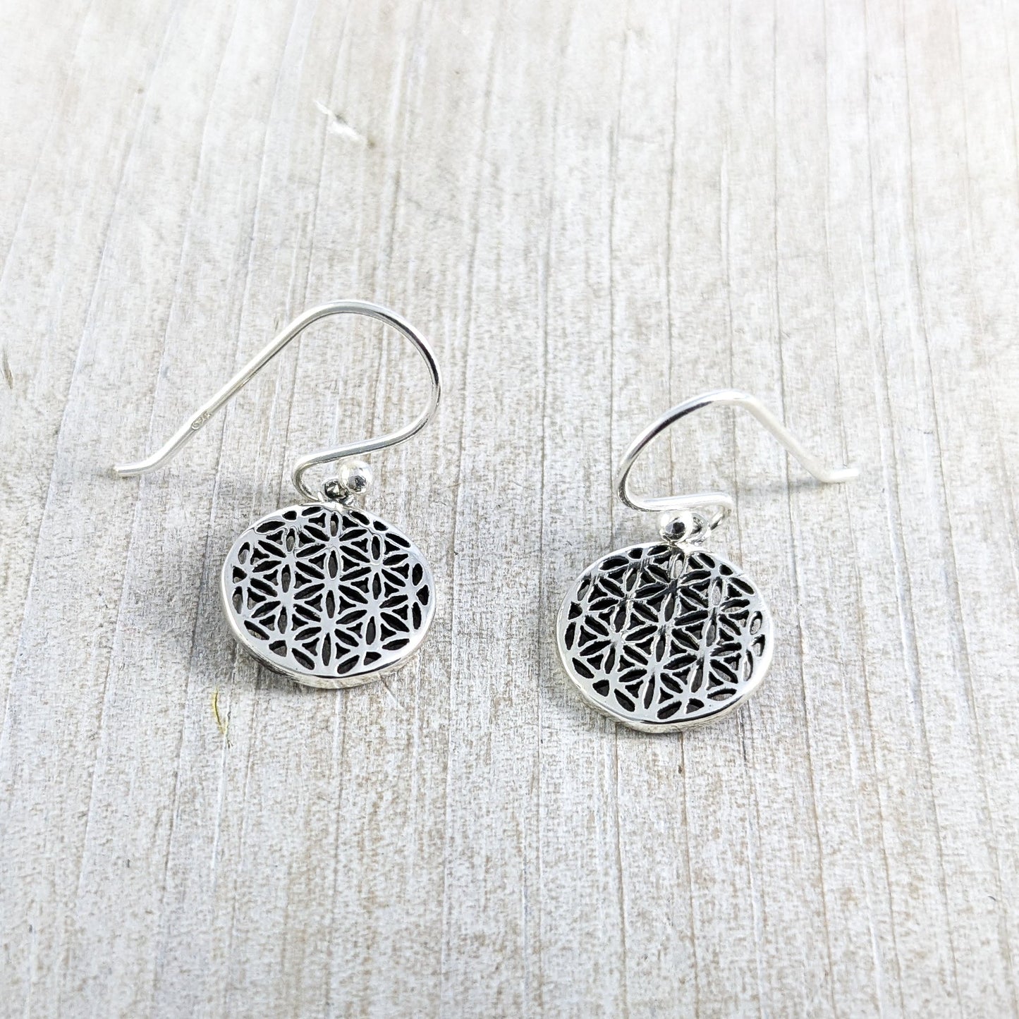 Flower of Life Stencil Earrings in Sterling Silver