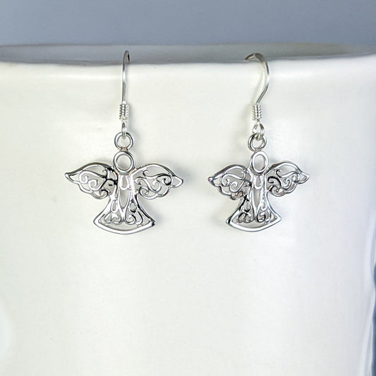 Angel Stencil Earrings, Sterling Silver