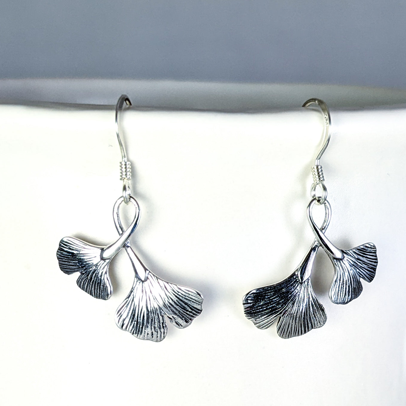 Ginkgo Leaf Earrings, Sterling Silver