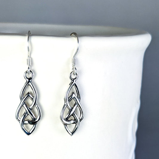 Never Ending Knot Drop Earrings, Sterling Silver