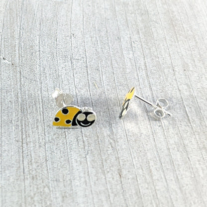 Yellow Beetle Stud Earrings, Sterling Silver