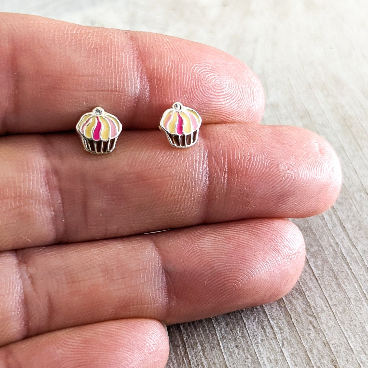 Cupcake Stud Earrings in Sterling Silver