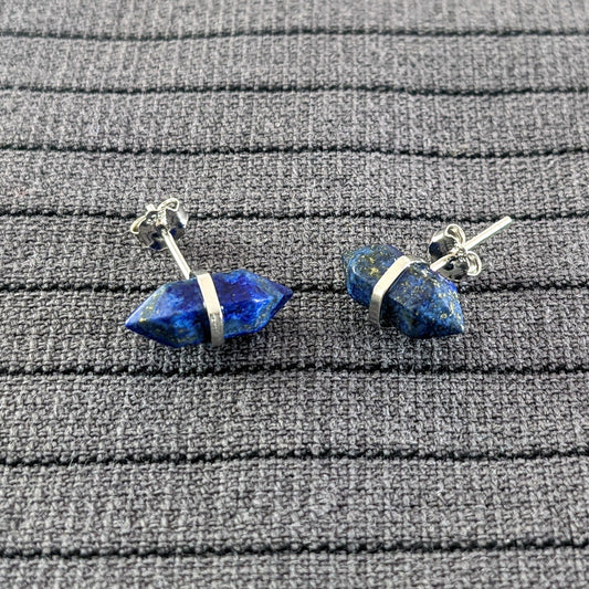 Banded Lapis Chunk Stud Earrings (medium), Sterling Silver