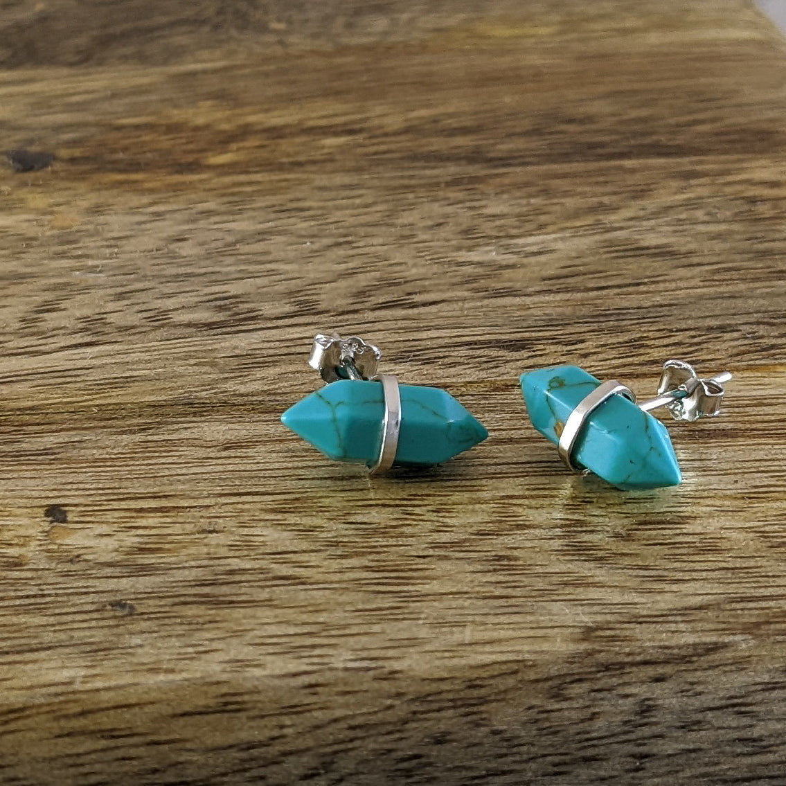 Banded Turquoise Chunk Stud Earrings (medium), Sterling Silver