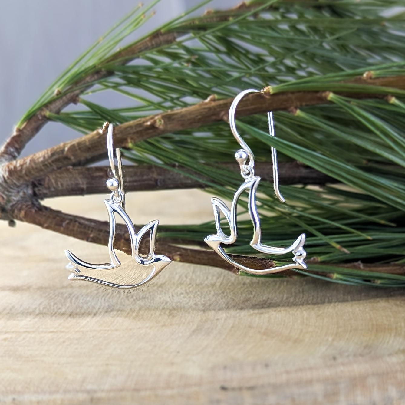 Cut-out Bird Earrings in Sterling Silver