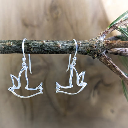 Cut-out Bird Earrings in Sterling Silver