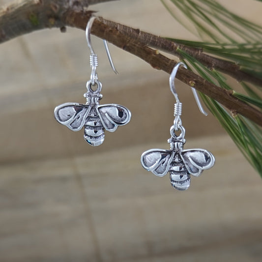 Honey Bee Hanging Earrings in Sterling Silver