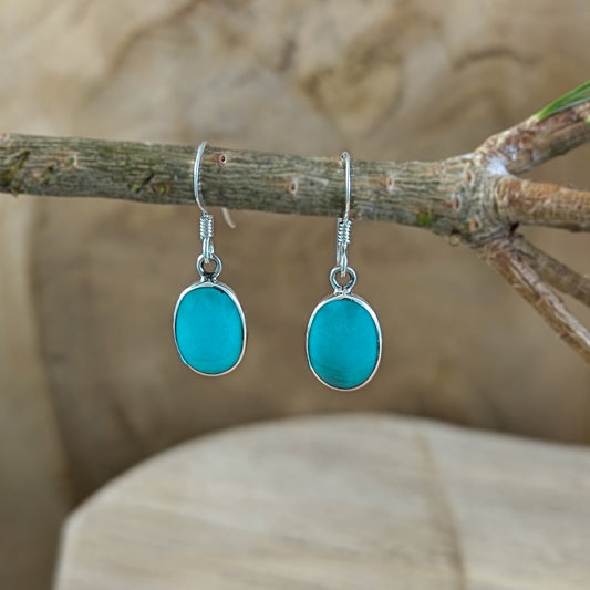 Flat Oval Turquoise Earrings in Sterling Silver