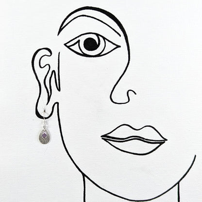 Celtic Tear Drop with Amethyst Earrings in Sterling Silver