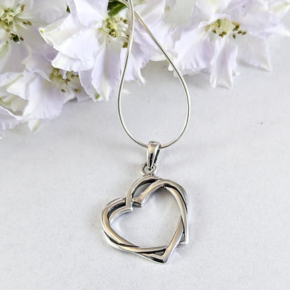 Entwined Hearts Necklace in Sterling Silver